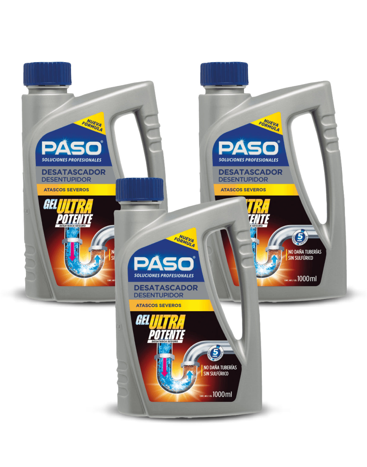 Paso Desatascador Gel Atascos Severos 3 x 1 L - Puntolimpieza